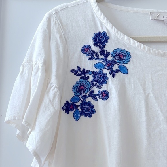 Loft Floral Embroidered Ruffle Cuff Top - Picture 7 of 8